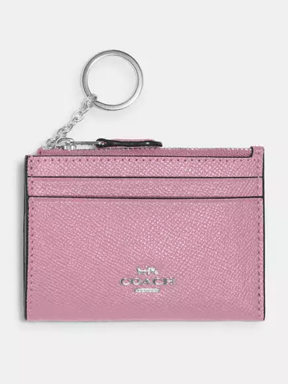 COACH Mini Skinny ID Case in Metallic Crossgrain Leather Metallic Pink Wallet